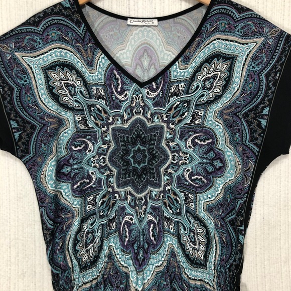 Claudia Richards Tops - Claudia Richards Women's Butterfly‎ Sleeve V Neck Top Mandala Print Black Purple
